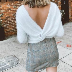 Ivory & silver sweater with open back twist detail